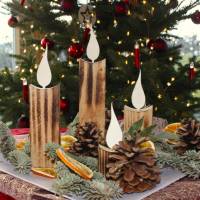 Kerzen aus Holz, rustikal geflammt, 4er-Set / Weihnachtsdeko / Holzdeko / Advent / Weihnachten Bild 2