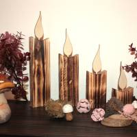 Kerzen aus Holz, rustikal geflammt, 4er-Set / Weihnachtsdeko / Holzdeko / Advent / Weihnachten Bild 3