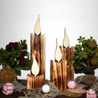 Kerzen aus Holz, rustikal geflammt, 4er-Set / Weihnachtsdeko / Holzdeko / Advent / Weihnachten Bild 5