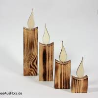Kerzen aus Holz, rustikal geflammt, 4er-Set / Weihnachtsdeko / Holzdeko / Advent / Weihnachten Bild 6