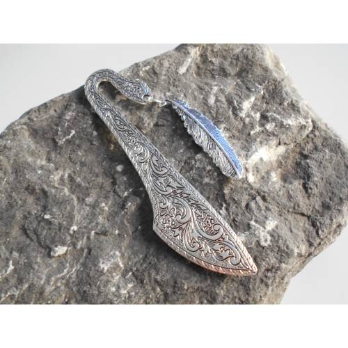 Ornamente breites  Lesezeichen versilbert , Feder,  