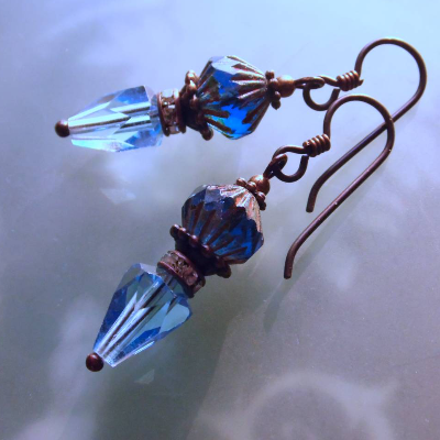 blaue Antikperlen Ohrringe Art Déco Stil - hypoallergene Niob Ohrhänger