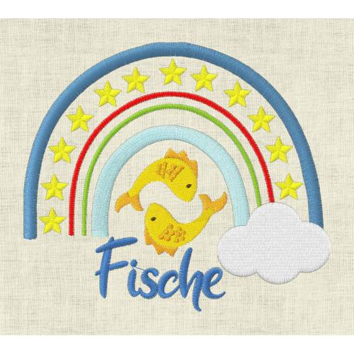 Stickdatei Sternzeichen Fische Regenbogen Horoskop Maschinenstickerei