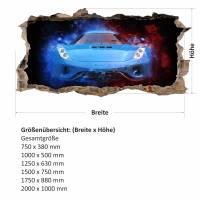 107 Wandtattoo Sportwagen blau - Loch in der Wand - Kinderzimmer Teenager in 6 Größen Aufkleber Sticker Bild 2