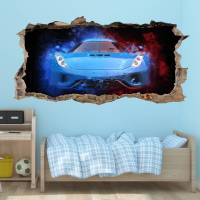 107 Wandtattoo Sportwagen blau - Loch in der Wand - Kinderzimmer Teenager in 6 Größen Aufkleber Sticker Bild 3