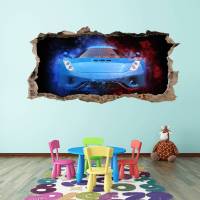 107 Wandtattoo Sportwagen blau - Loch in der Wand - Kinderzimmer Teenager in 6 Größen Aufkleber Sticker Bild 4