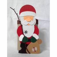 Geschenkbox Weihnachtsmann mit Stock und Sack, Nikolaustag, Weihnachtsgeschenk, Mitbringsel, Handarbeit aus Wellpappe Bild 1
