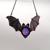 Makramee-Halskette "Fledermaus" mit Amethyst, Halloween Collier Bild 6