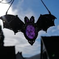 Makramee-Halskette "Fledermaus" mit Amethyst, Halloween Collier Bild 7