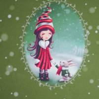 French Terry Panel Mädchen mit Hase auf moosgrün 1,03mx1,50m Panelstoff GlünzDigitalprint Sommersweat Stoffe Weihnachten Bild 1