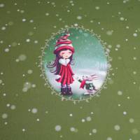French Terry Panel Mädchen mit Hase auf moosgrün 1,03mx1,50m Panelstoff GlünzDigitalprint Sommersweat Stoffe Weihnachten Bild 2