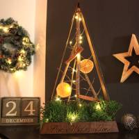 Holz-Weihnachtsbaum mit Schriftzug "Frohe Weihnachten" und LED-Lichterkette / Weihnachtsdeko / Adventsdeko / Hol Bild 1