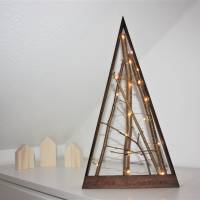 Holz-Weihnachtsbaum mit Schriftzug "Frohe Weihnachten" und LED-Lichterkette / Weihnachtsdeko / Adventsdeko / Hol Bild 3