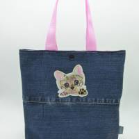 Kindertasche 'Katzenkind', Mädchentasche, KiGa-Tasche, Jeans-Upcycling Bild 1