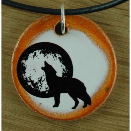Orgineller Keramik Anhänger mit einem Wolf; Tier, Natur, Schmuck, handgefertigt, homemade, Halskette, Geschenk, Herren,