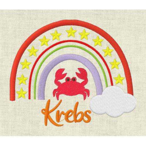 Stickdatei Sternzeichen Krebs Regenbogen Horoskop Maschinenstickerei