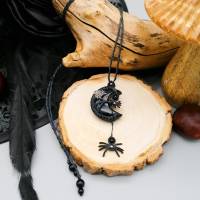 Makramee-Halskette "Black Moon" mit Onyx (gef.), Halloween Collier Bild 1