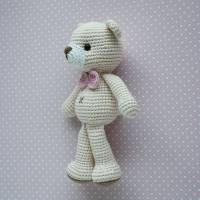 Häkeltier Kuscheltier Teddybär cremeweiß/rosa aus Baumwolle handgemacht Bild 3