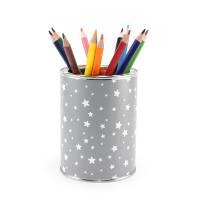 Stiftebecher Sterne grau/weiß inkl. 12 Dreikant Buntstiften Kinder Stifteköcher Stiftehalter Schreibtisch Organizer Bild 1