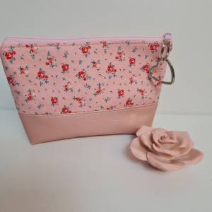 Kosmetiktasche Rose  Schminktasche Stiftetasche Blume Sommer mit kleinem Anhänger Vintage Bild 2