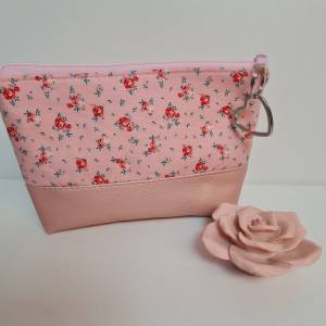 Kosmetiktasche Rose  Schminktasche Stiftetasche Blume Sommer mit kleinem Anhänger Vintage Bild 3