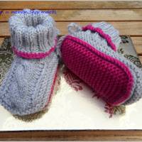 Handgestrickte Babyschuhe, Trachtenschuhe in Grau, Pink, 100 % Wolle Merino Bild 5