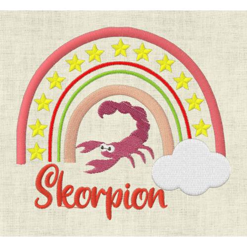 Stickdatei Sternzeichen Skorpion Regenbogen Horoskop Maschinenstickerei