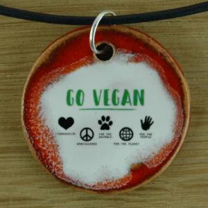 Orgineller Keramik Anhänger Go Vegan! keine Tierversuche, Geschenk, Kette, Schmuck, Halskette Kettenanhänger Bild 1