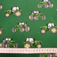 Rest 0,30m Baumwolljersey Druck grüner Trecker auf dunkelgrün Bulldog Landwirtschaft-Maschinen Stoffe Jungs Geschenke Bild 2