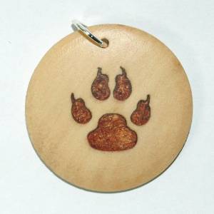 Orgineller Anhänger "Pfote" aus Hartholz. Hund Katze Pfotenabdruck Geschenk Halskette  Schmuck Amulett verstellb Bild 1