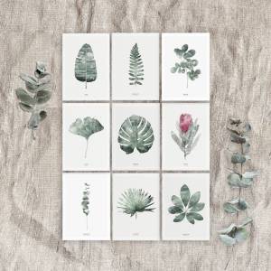 9-er Postkarten Set, Botanische Postkarten, Grüne Blätter Postkarten, Natur Postkarten Bild 1