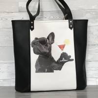 Handtasche Schultertasche Umhängetasche Taniia Bag Kunstleder French bulldog schwarz weiß Bild 1