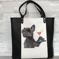 Handtasche Schultertasche Umhängetasche Taniia Bag Kunstleder French bulldog schwarz weiß Bild 8