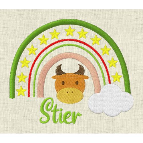 Stickdatei Sternzeichen Stier Regenbogen Horoskop Maschinenstickerei