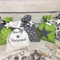 Adventskalender grau grün Stern Kalender Advent selber befüllen Säckchen Baumwolle Taschen Tüten Türchen Weihnachten Bild 1