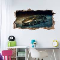 104 Wandtattoo Sportwagen schwarz gold - Loch in der Wand - Kinderzimmer Teenager in 6 Größen Aufkleber Sticker Bild 3