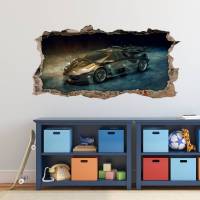 104 Wandtattoo Sportwagen schwarz gold - Loch in der Wand - Kinderzimmer Teenager in 6 Größen Aufkleber Sticker Bild 4