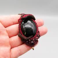 Makramee-Halskette "Schlange" mit Regenbogen-Obsidian und Granat, Halloween Collier Bild 4