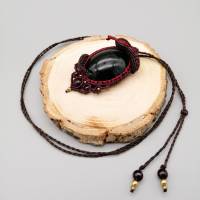 Makramee-Halskette "Schlange" mit Regenbogen-Obsidian und Granat, Halloween Collier Bild 7