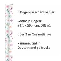 5 Bögen Geschenkpapier Blumen/Federn pastell Aquarell - 1,60€/qm- 84,1 x 59,4 cm Bild 3