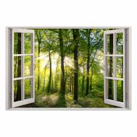 213 Wandtattoo Fenster - grüner Wald Forst mit Bäumen - in 5 Größen - Wandbild Paradies Wanddeko Bild 1