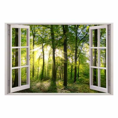 213 Wandtattoo Fenster - grüner Wald Forst mit Bäumen - in 5 Größen - Wandbild Paradies Wanddeko