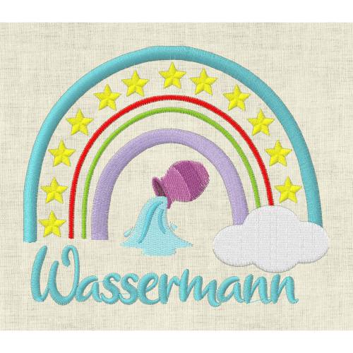 Stickdatei Sternzeichen Wassermann Regenbogen Horoskop Maschinenstickerei