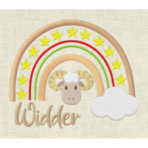 Stickdatei Sternzeichen Widder Regenbogen Horoskop Maschinenstickerei