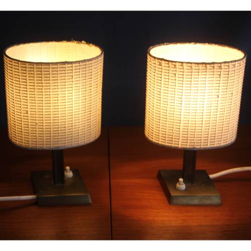 Paar Vintage Tischlampen Messing mit Stoffschirm