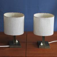 Paar Vintage Tischlampen Messing mit Stoffschirm Bild 2