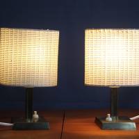 Paar Vintage Tischlampen Messing mit Stoffschirm Bild 3