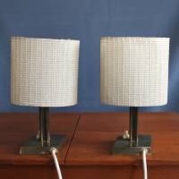Paar Vintage Tischlampen Messing mit Stoffschirm Bild 9