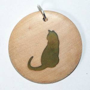 Orgineller Anhänger "floureszierende Katze" aus Hartholz. Tier Haustier Geschenk Halskette  Schmuck Amulett vers Bild 1