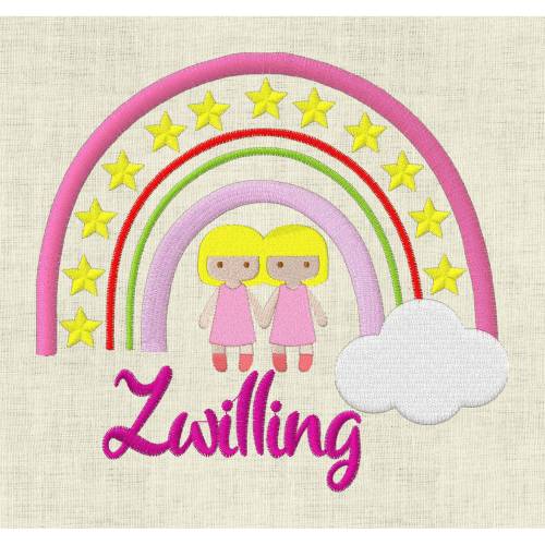 Stickdatei Sternzeichen Zwilling Regenbogen Horoskop Maschinenstickerei